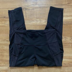 Ivivva Girl's 12 Black Capri Floral Mesh Lace Activewear Leggings Cropped Dance